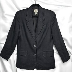 Talbots Petites Black 100% Irish Linen Blazer‎ Jacket Women's Size 8 Preppy READ